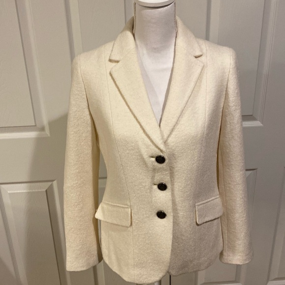 Talbots cream jacket with removal faux fur collar - Picture 1 of 7
